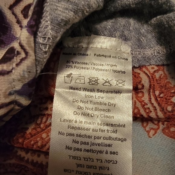 Anm Gray Casual Long Raglan Sleeve Shirt w/Sheer Boho Print Fabric Size Large - Picture 8 of 12